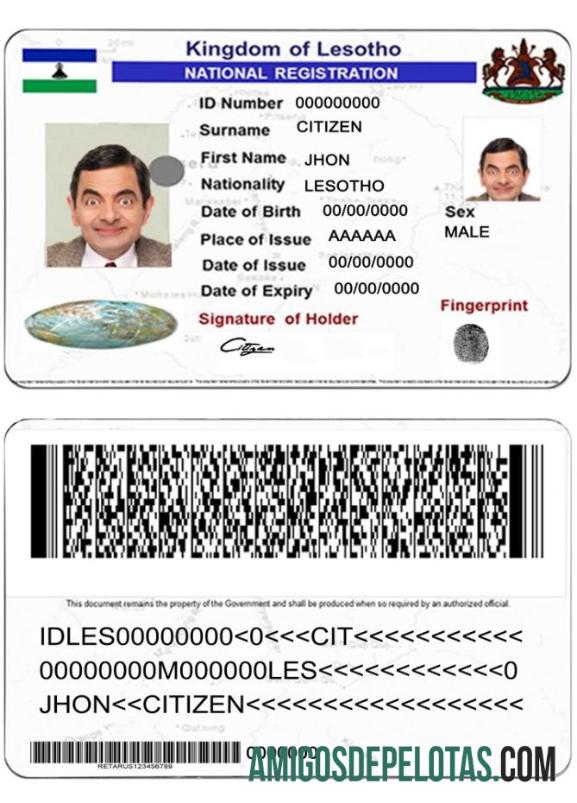 Registro Nacional do Lesoto amostra